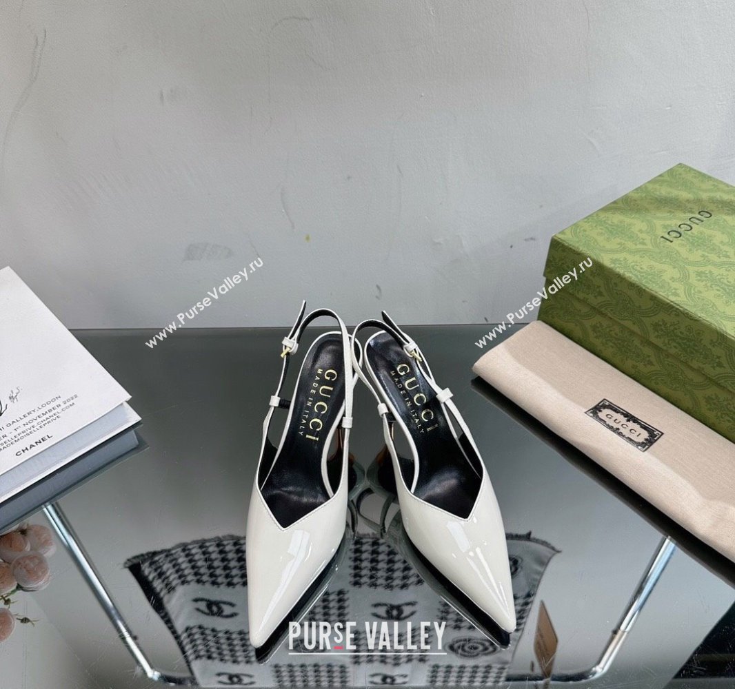 Gucci Heel 8.5cm Patent leather slingback pumps 762378 White 2024 (modeng-23120754)