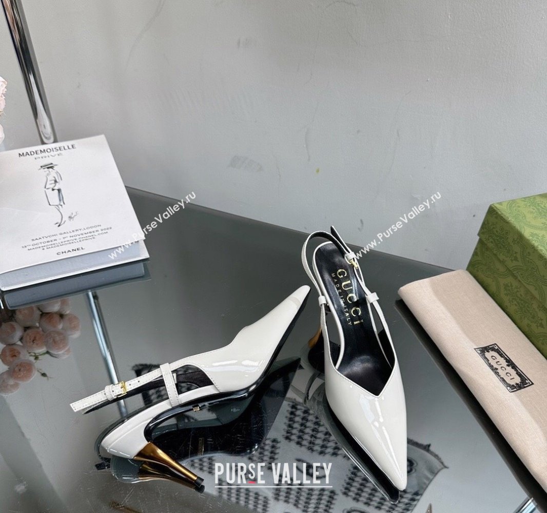Gucci Heel 8.5cm Patent leather slingback pumps 762378 White 2024 (modeng-23120754)