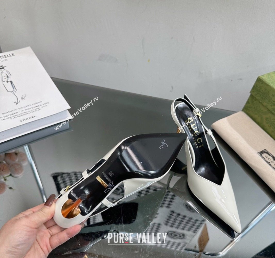 Gucci Heel 8.5cm Patent leather slingback pumps 762378 White 2024 (modeng-23120754)