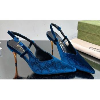 Gucci Heel 8.5cm GG velvet slingback pumps 762383 Blue 2024 (modeng-23120757)