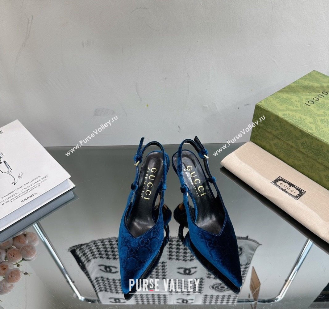 Gucci Heel 8.5cm GG velvet slingback pumps 762383 Blue 2024 (modeng-23120757)