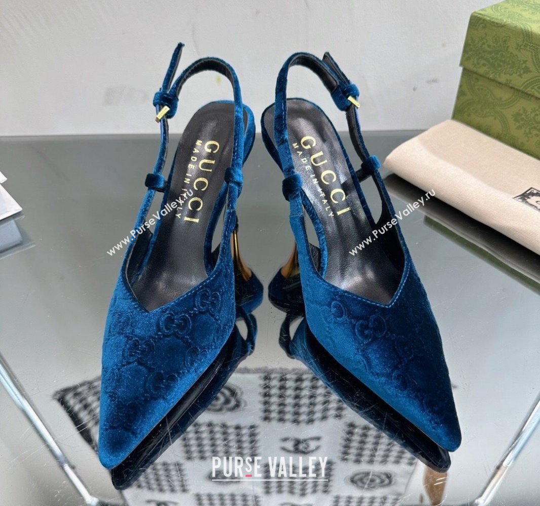 Gucci Heel 8.5cm GG velvet slingback pumps 762383 Blue 2024 (modeng-23120757)