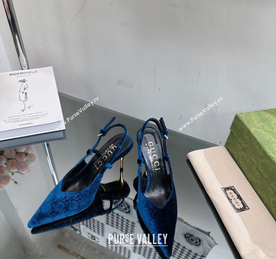 Gucci Heel 8.5cm GG velvet slingback pumps 762383 Blue 2024 (modeng-23120757)