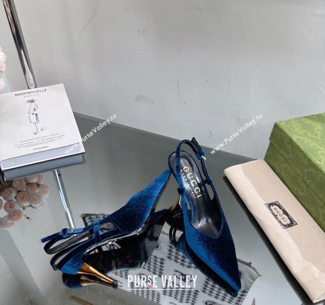 Gucci Heel 8.5cm GG velvet slingback pumps 762383 Blue 2024 (modeng-23120757)