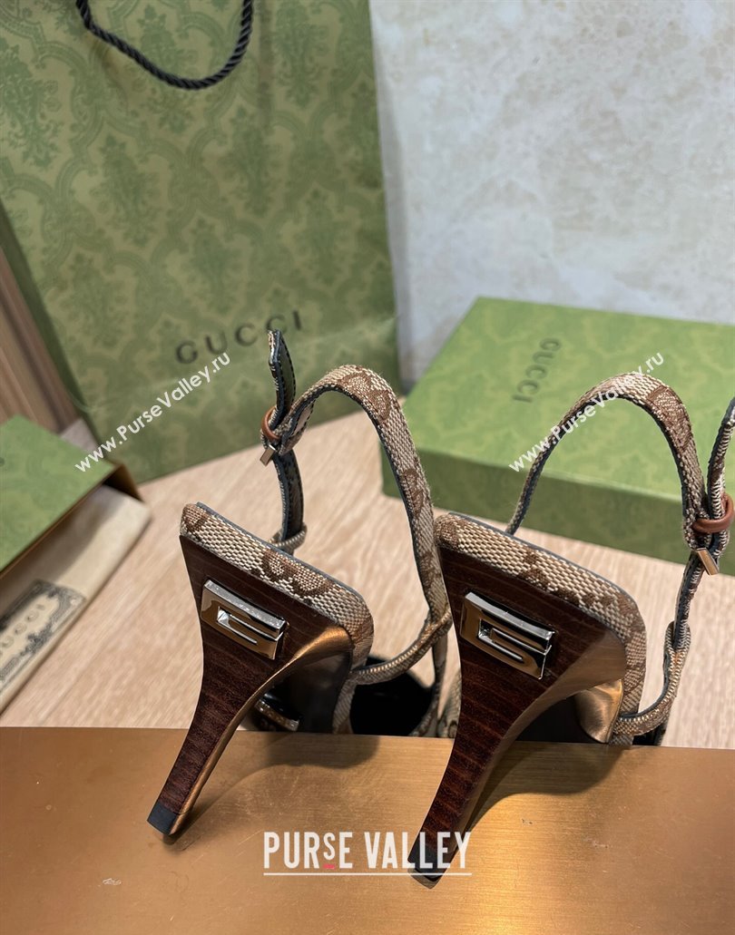 Gucci Heel 7.5cm Womens GG slingback pumps 675420 in Beige and ebony Original GG canvas 2024 (SS-23120705)