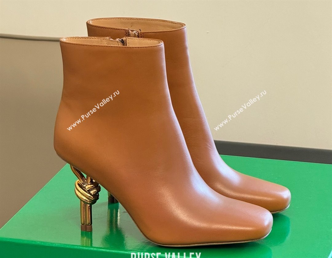 Bottega Veneta Heel 8cm Leather Knot Ankle Boots Brown 2024 (modeng-23120813)