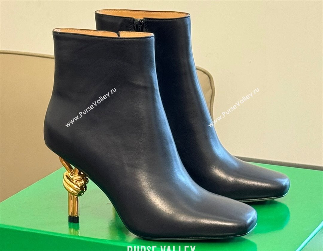 Bottega Veneta Heel 8cm Leather Knot Ankle Boots Black 2024 (modeng-23120811)