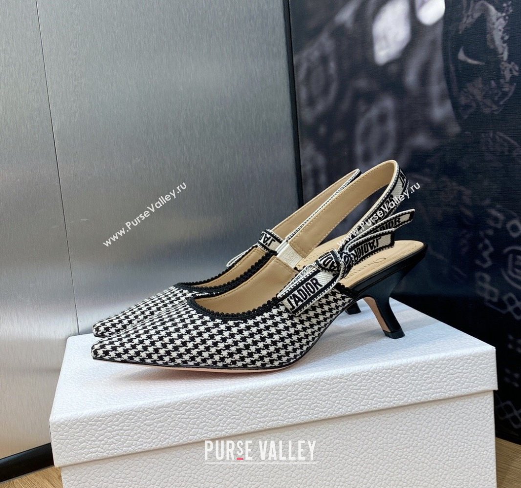 Dior Heel 6.5cm JAdior Slingback Pumps in Black and White Micro-Houndstooth Embroidered Cotton 2024 (modeng-23120848)