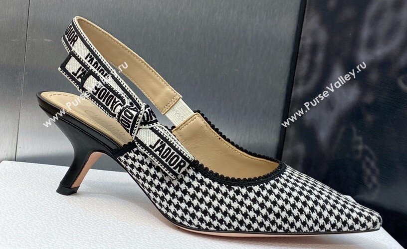 Dior Heel 6.5cm JAdior Slingback Pumps in Black and White Micro-Houndstooth Embroidered Cotton 2024 (modeng-23120848)