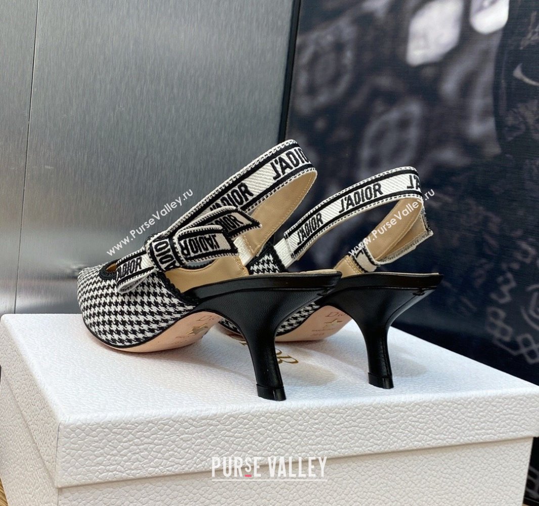 Dior Heel 6.5cm JAdior Slingback Pumps in Black and White Micro-Houndstooth Embroidered Cotton 2024 (modeng-23120848)