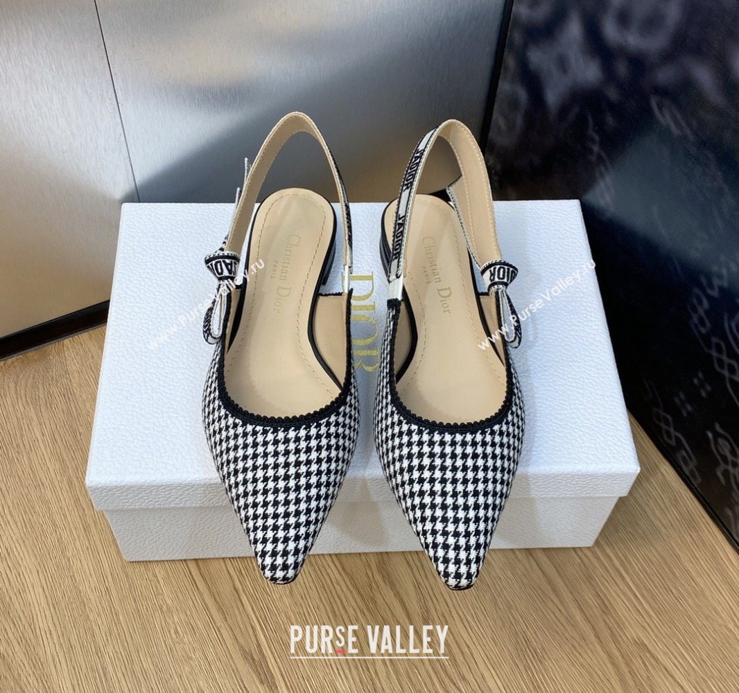 Dior JAdior Slingback Ballerina Flats in Black and White Micro-Houndstooth Embroidered Cotton 2024 (modeng-23120849)