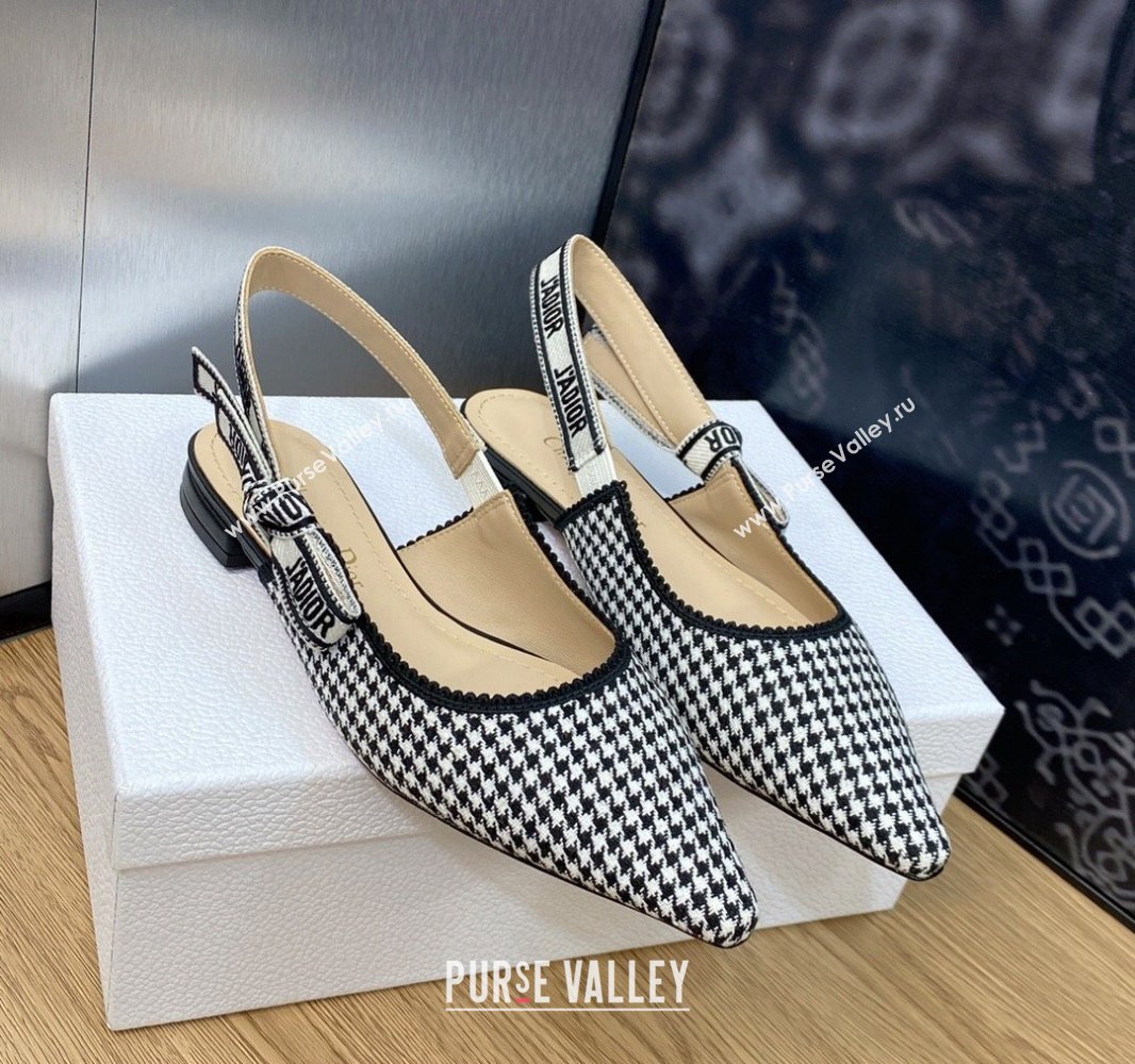 Dior JAdior Slingback Ballerina Flats in Black and White Micro-Houndstooth Embroidered Cotton 2024 (modeng-23120849)