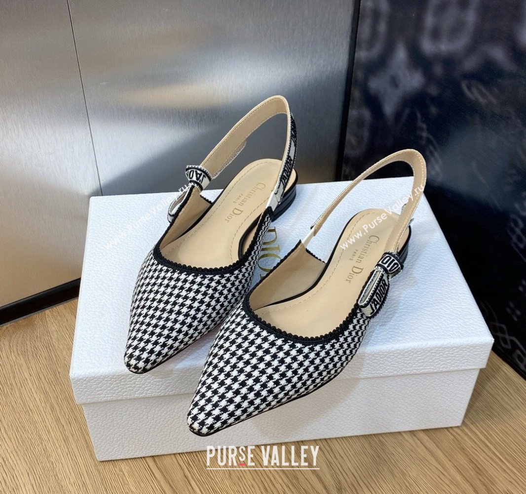 Dior JAdior Slingback Ballerina Flats in Black and White Micro-Houndstooth Embroidered Cotton 2024 (modeng-23120849)