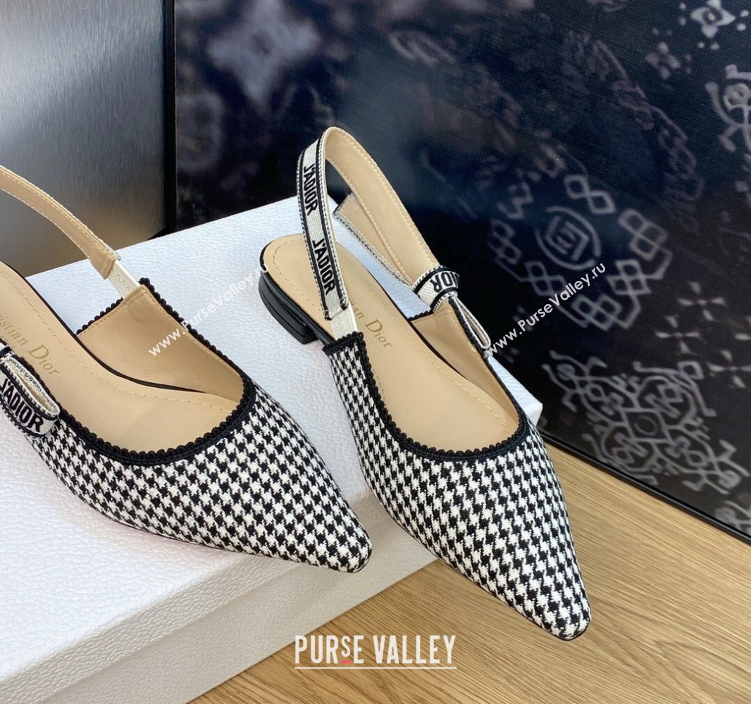 Dior JAdior Slingback Ballerina Flats in Black and White Micro-Houndstooth Embroidered Cotton 2024 (modeng-23120849)