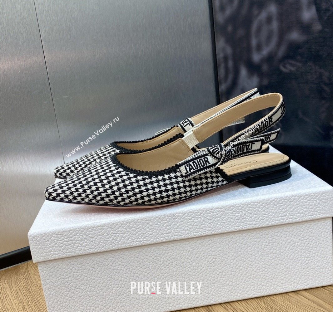 Dior JAdior Slingback Ballerina Flats in Black and White Micro-Houndstooth Embroidered Cotton 2024 (modeng-23120849)