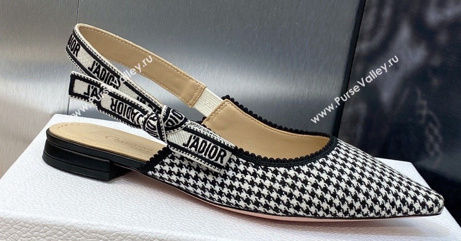 Dior JAdior Slingback Ballerina Flats in Black and White Micro-Houndstooth Embroidered Cotton 2024 (modeng-23120849)