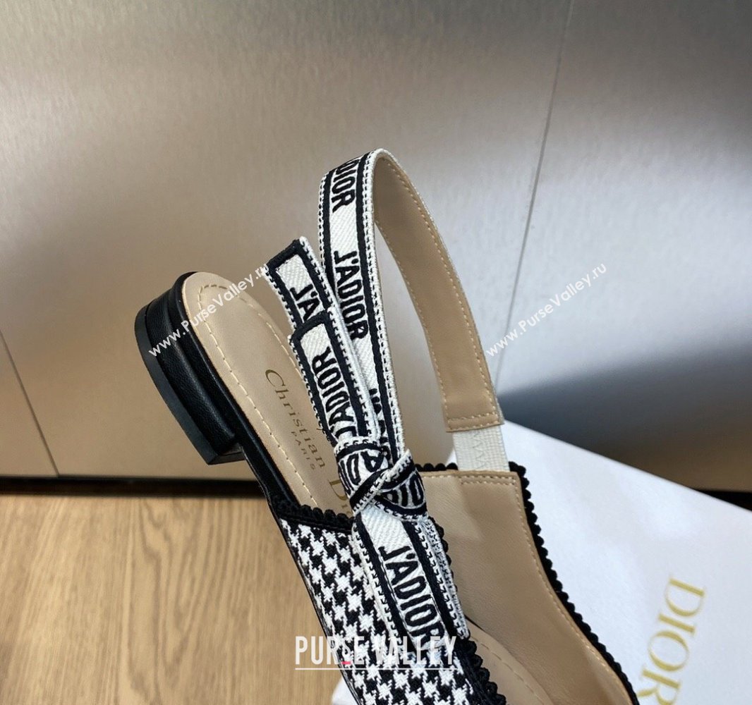 Dior JAdior Slingback Ballerina Flats in Black and White Micro-Houndstooth Embroidered Cotton 2024 (modeng-23120849)