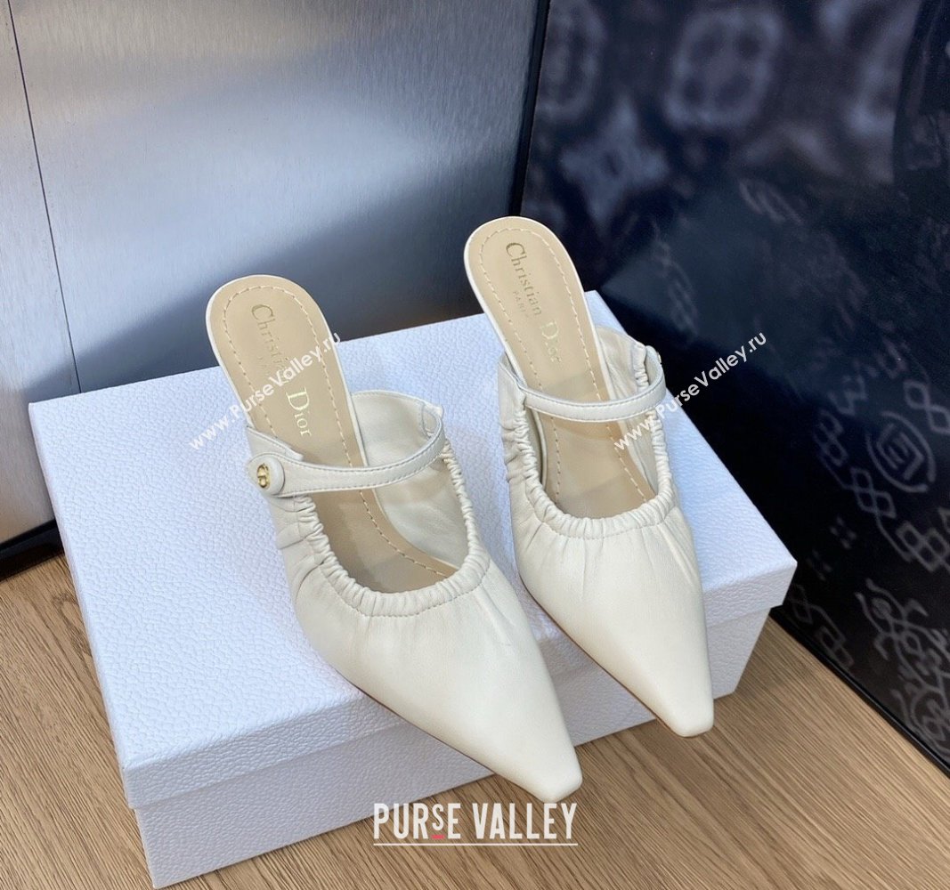 Dior Heel 7cm D-Fame Heeled Mules in Calfskin White 2024 (modeng-23120925)
