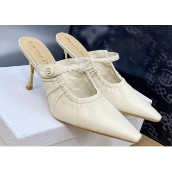 Dior Heel 7cm D-Fame Heeled Mules in Calfskin White 2024 (modeng-23120925)