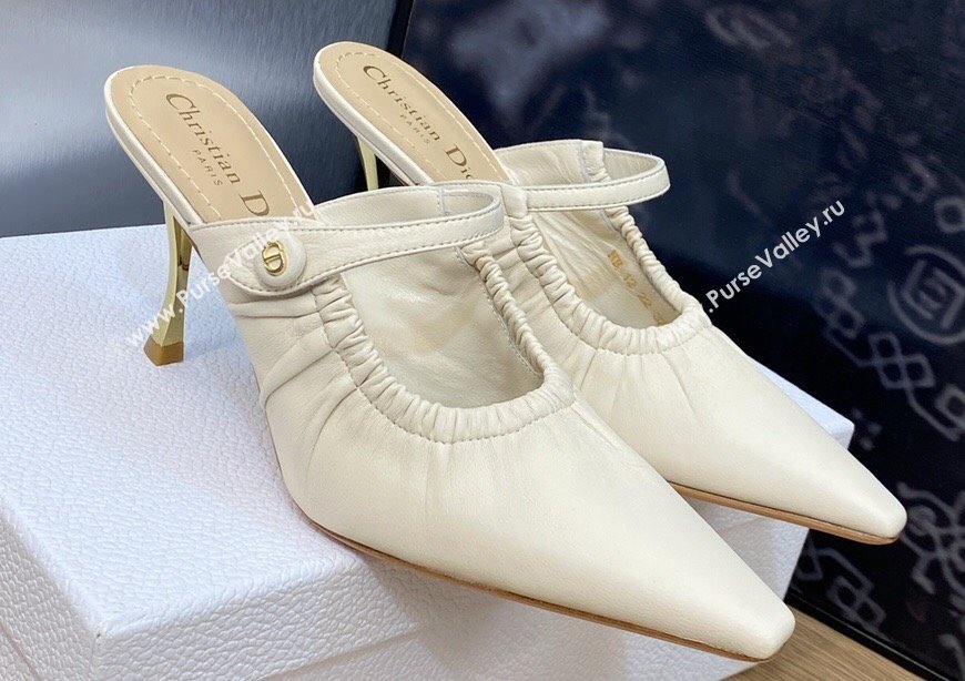 Dior Heel 7cm D-Fame Heeled Mules in Calfskin White 2024 (modeng-23120925)