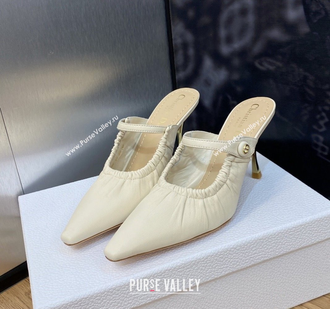 Dior Heel 7cm D-Fame Heeled Mules in Calfskin White 2024 (modeng-23120925)