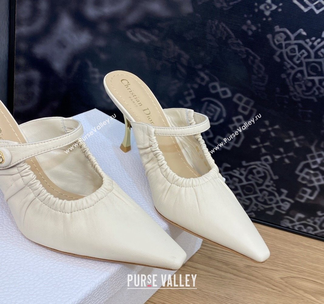 Dior Heel 7cm D-Fame Heeled Mules in Calfskin White 2024 (modeng-23120925)