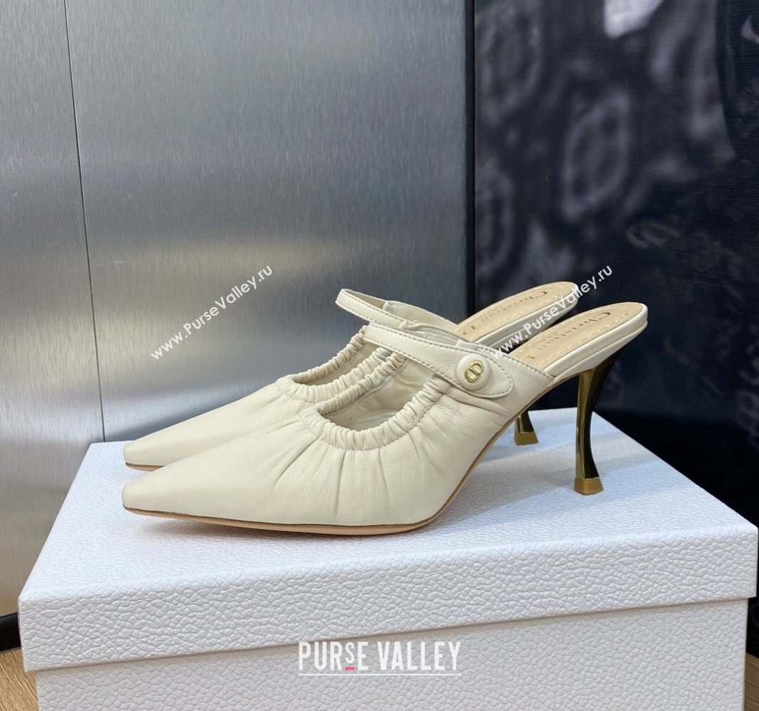 Dior Heel 7cm D-Fame Heeled Mules in Calfskin White 2024 (modeng-23120925)