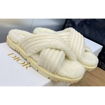 Dior D-Cross Slides in Beige Lambskin and White Shearling 2024 (modeng-23120897)