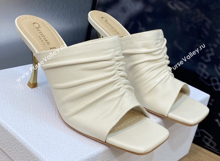 Dior Heel 7cm D-Fame Open-Toe Heeled Sandals in Calfskin White 2024 (modeng-23120927)