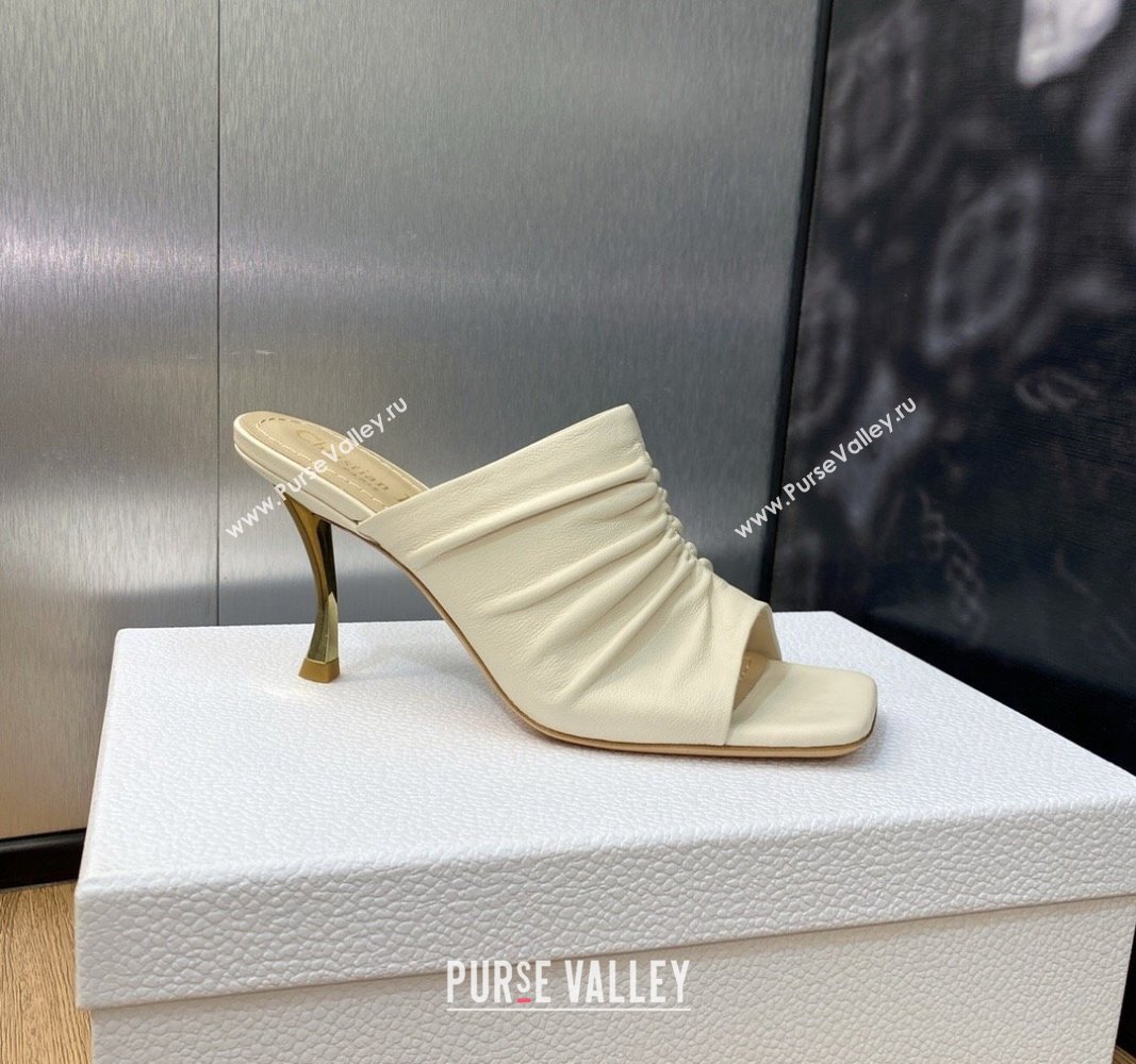 Dior Heel 7cm D-Fame Open-Toe Heeled Sandals in Calfskin White 2024 (modeng-23120927)