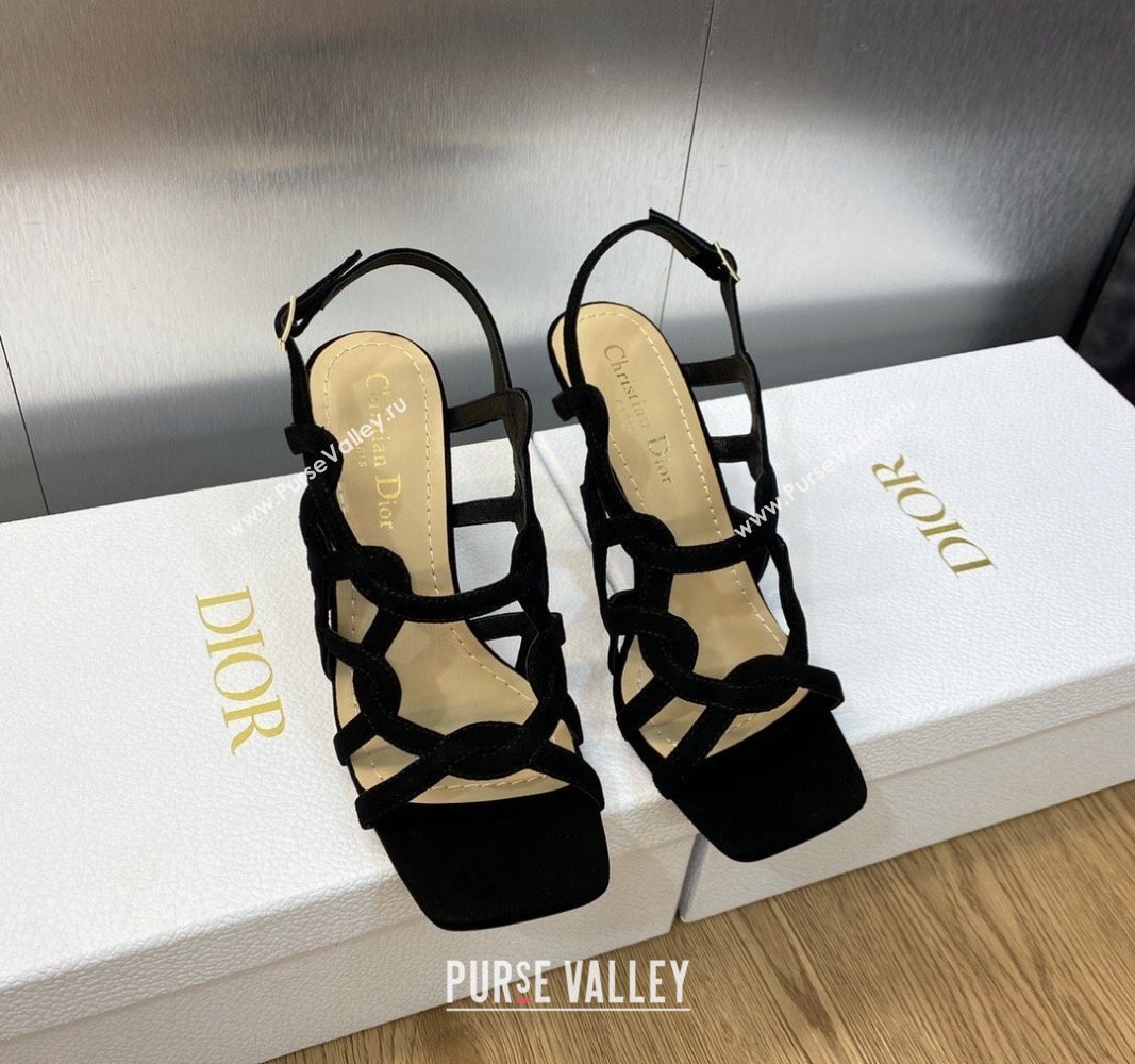 Dior Heel 7cm D-Fame Heeled Sandals in Suede Black 2024 (modeng-23120930)