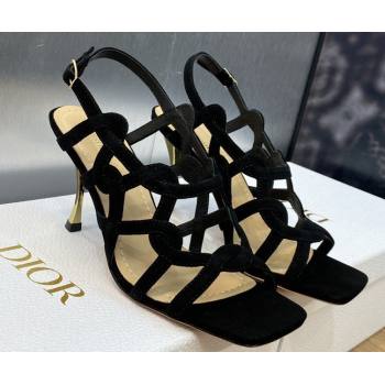 Dior Heel 7cm D-Fame Heeled Sandals in Suede Black 2024 (modeng-23120930)