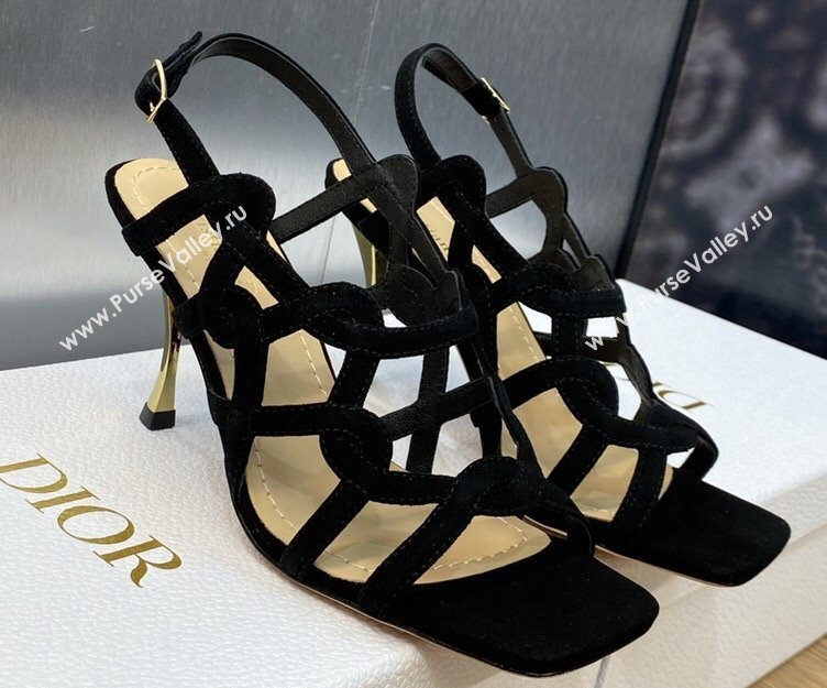 Dior Heel 7cm D-Fame Heeled Sandals in Suede Black 2024 (modeng-23120930)