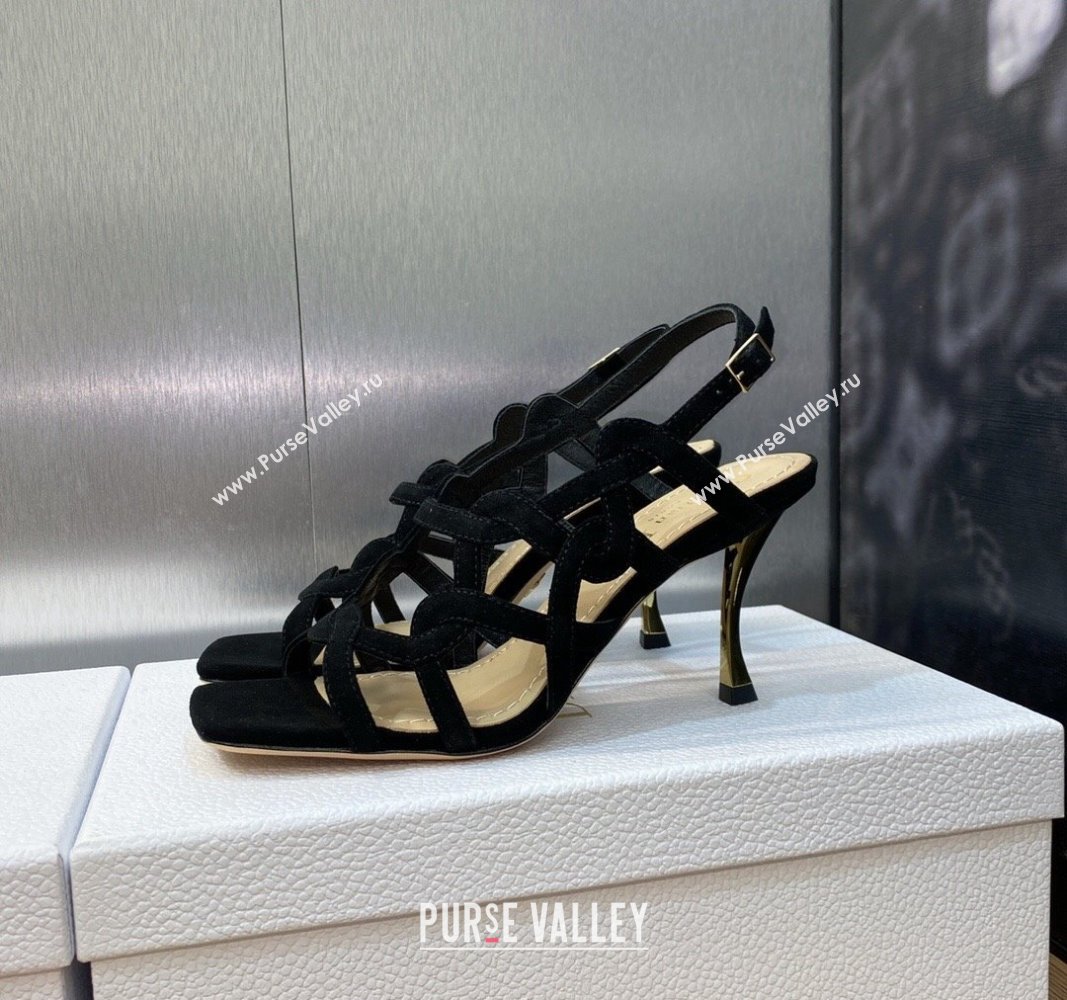 Dior Heel 7cm D-Fame Heeled Sandals in Suede Black 2024 (modeng-23120930)
