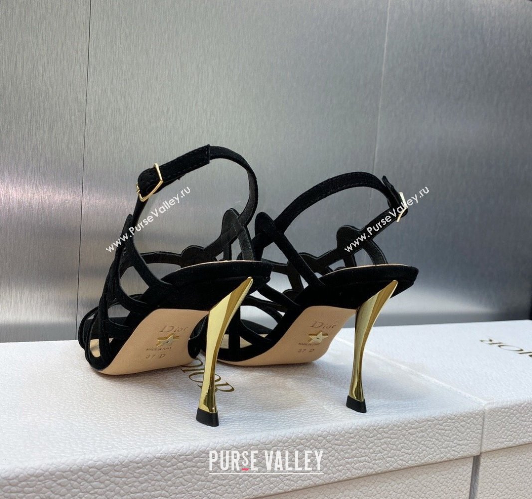 Dior Heel 7cm D-Fame Heeled Sandals in Suede Black 2024 (modeng-23120930)