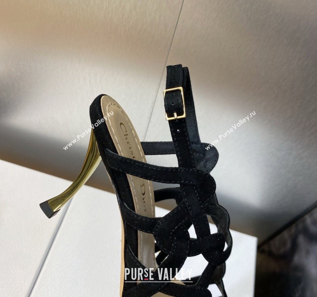 Dior Heel 7cm D-Fame Heeled Sandals in Suede Black 2024 (modeng-23120930)