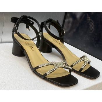 Dior Heel 3.5cm Sunset Heeled Sandals in Lambskin Black and Silver-Tone Strass 2024 (modeng-23120911)