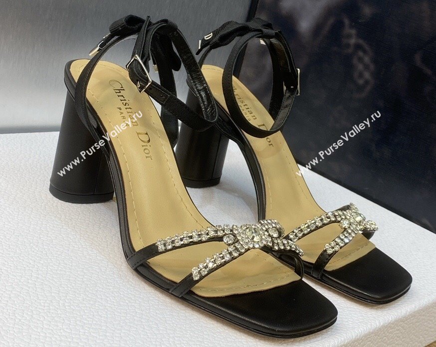 Dior Heel 8.5cm Sunset Heeled Sandals in Lambskin Black and Silver-Tone Strass 2024 (modeng-23120910)