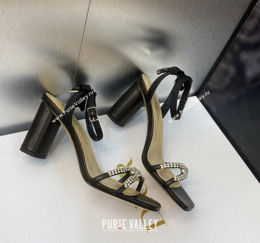 Dior Heel 8.5cm Sunset Heeled Sandals in Lambskin Black and Silver-Tone Strass 2024 (modeng-23120910)