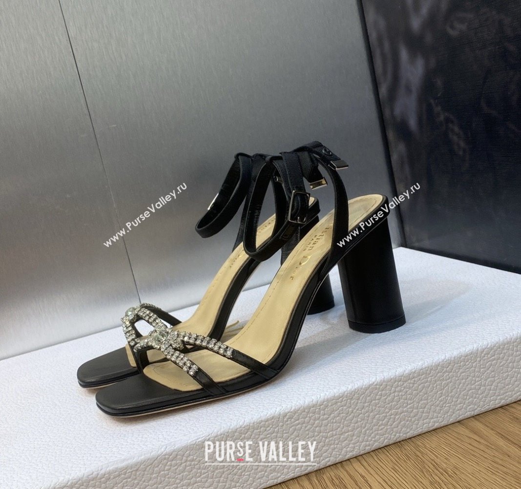 Dior Heel 8.5cm Sunset Heeled Sandals in Lambskin Black and Silver-Tone Strass 2024 (modeng-23120910)