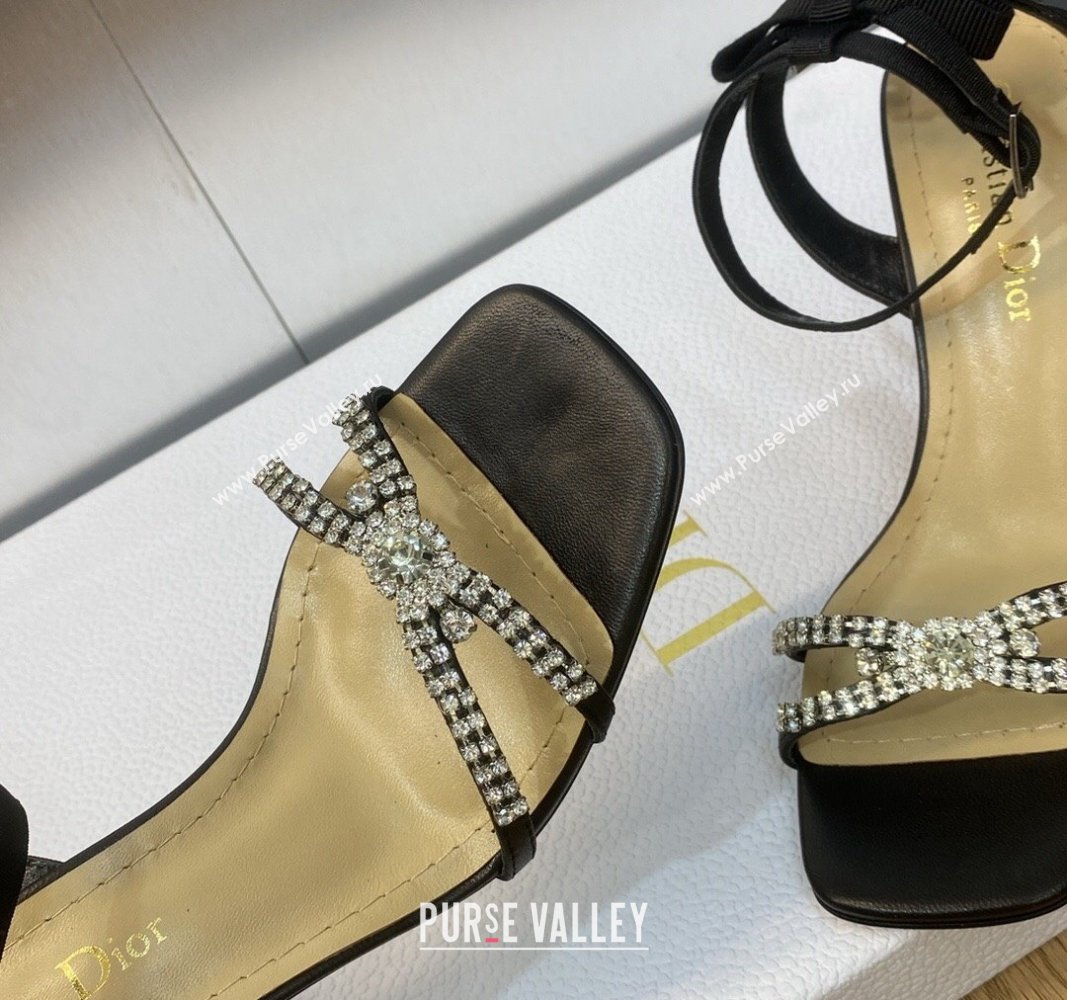Dior Heel 8.5cm Sunset Heeled Sandals in Lambskin Black and Silver-Tone Strass 2024 (modeng-23120910)