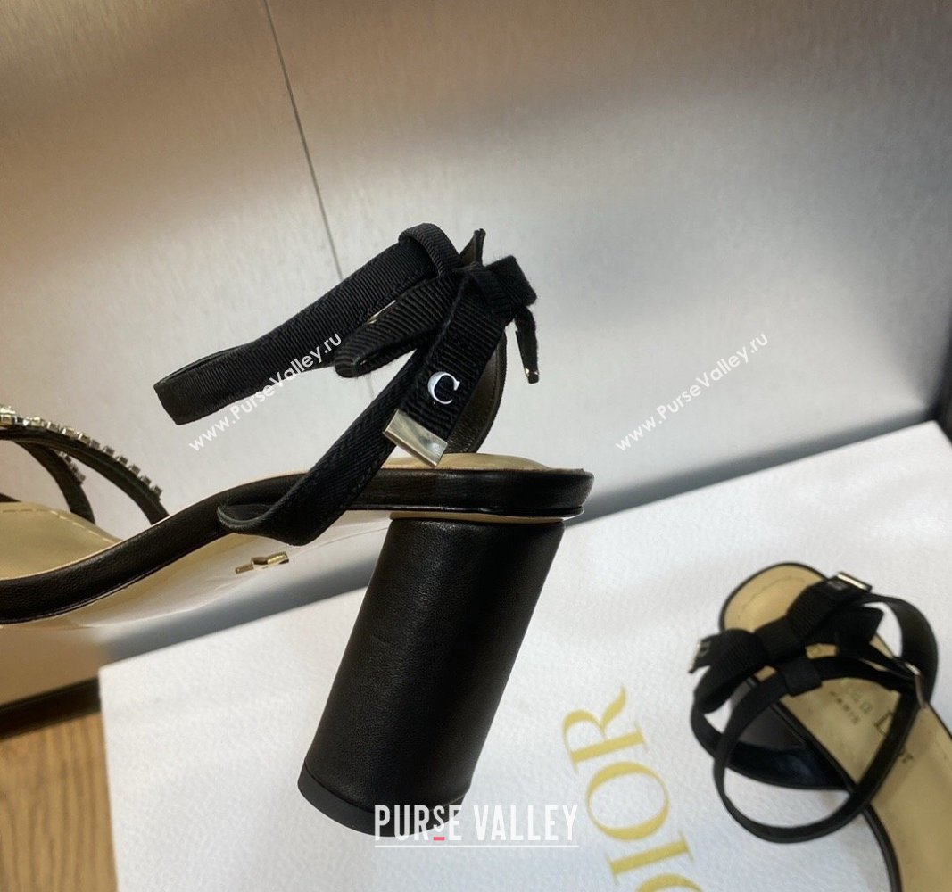 Dior Heel 8.5cm Sunset Heeled Sandals in Lambskin Black and Silver-Tone Strass 2024 (modeng-23120910)