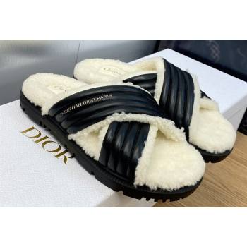 Dior D-Cross Slides in Black Lambskin and White Shearling 2024 (modeng-23120896)