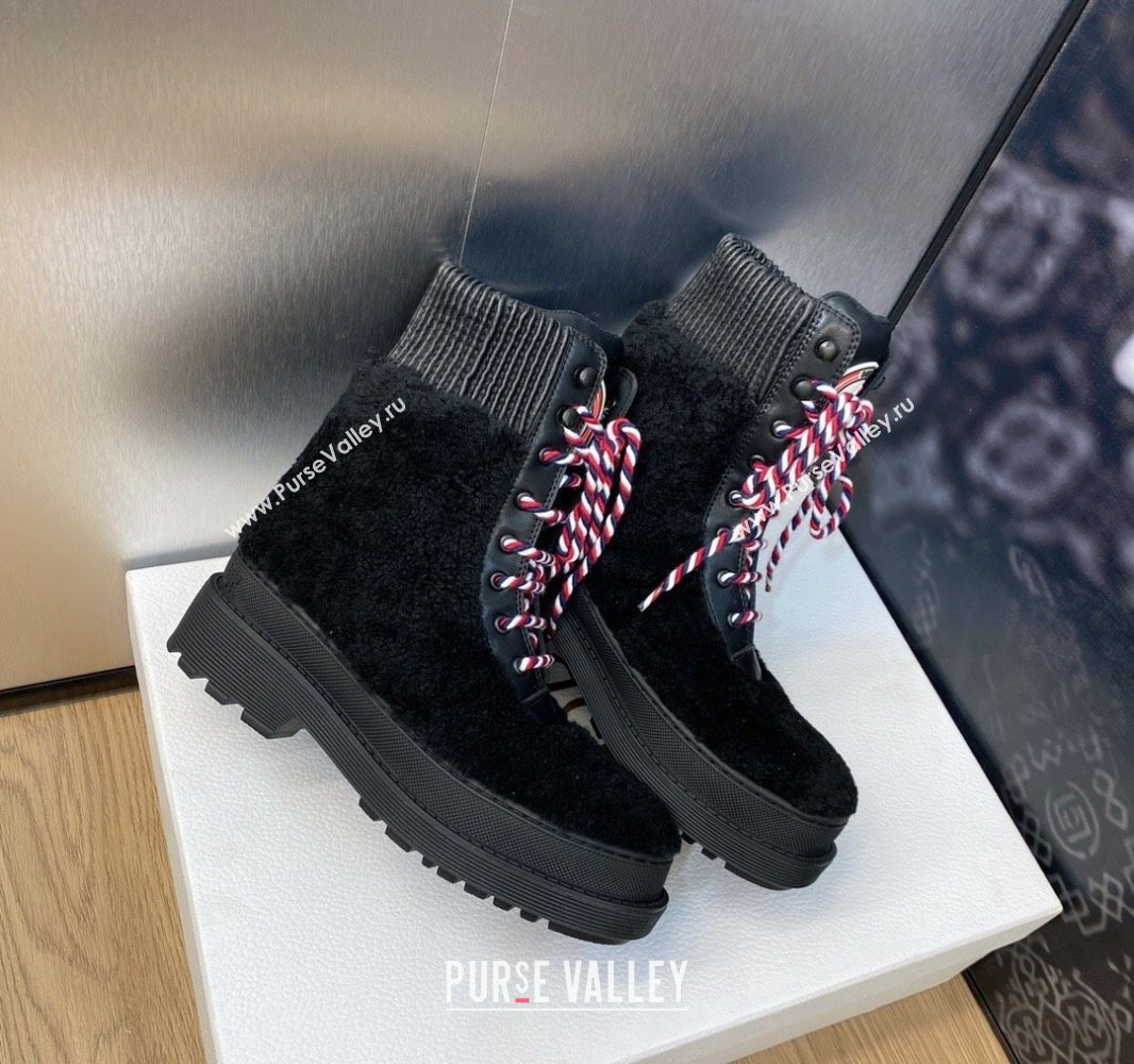 Dior D-Hike Ankle Boots in Black Shearling and Calfskin 2024 (modeng-23120824)