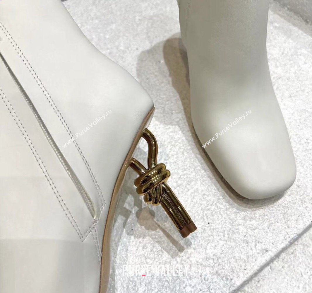 Bottega Veneta Heel 8cm Leather Knot Ankle Boots White 2024 (modeng-23120812)