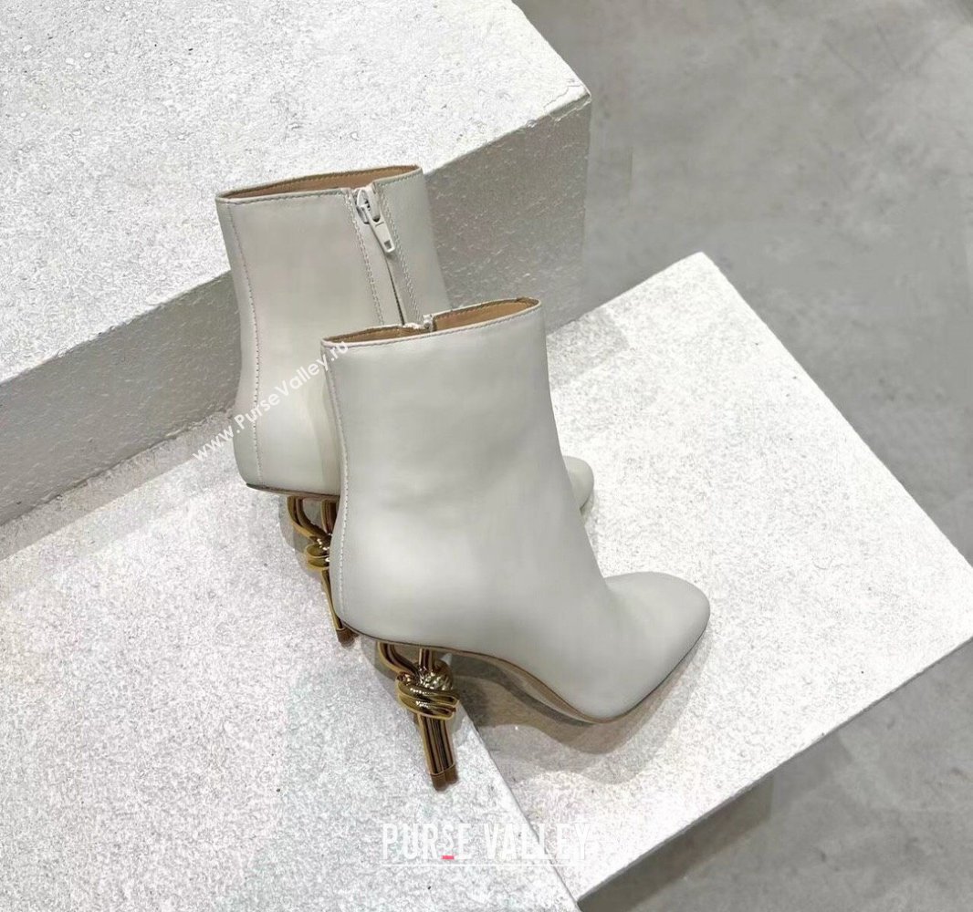 Bottega Veneta Heel 8cm Leather Knot Ankle Boots White 2024 (modeng-23120812)