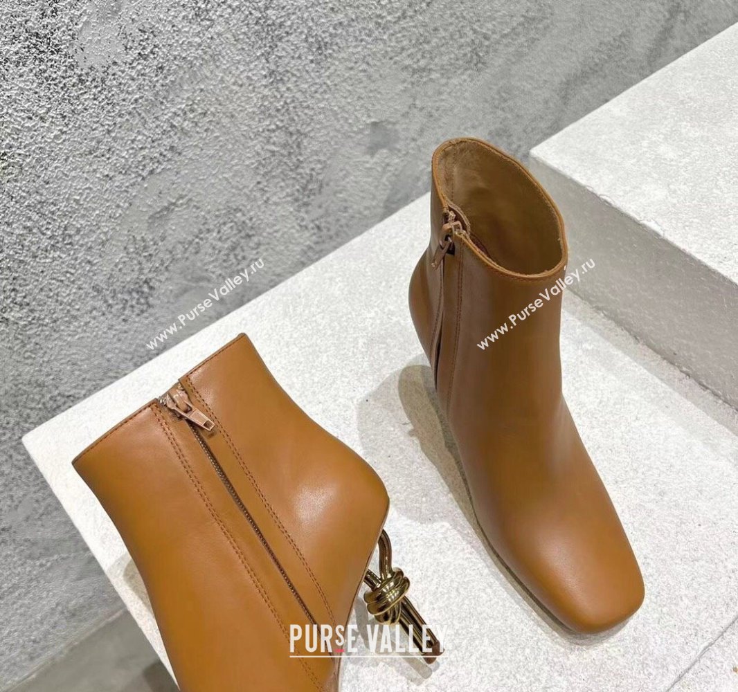 Bottega Veneta Heel 8cm Leather Knot Ankle Boots Brown 2024 (modeng-23120813)