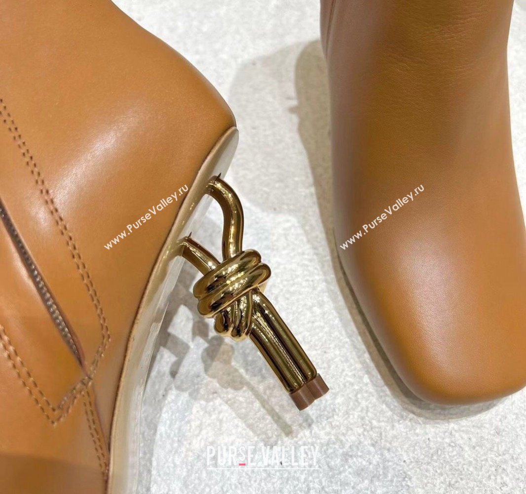 Bottega Veneta Heel 8cm Leather Knot Ankle Boots Brown 2024 (modeng-23120813)