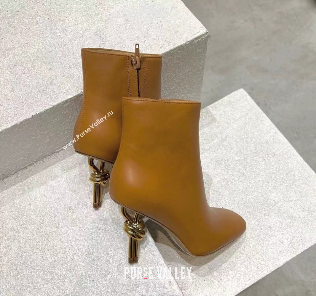 Bottega Veneta Heel 8cm Leather Knot Ankle Boots Brown 2024 (modeng-23120813)