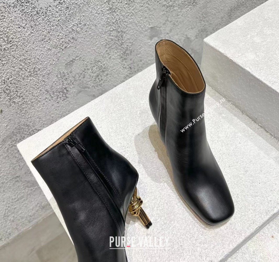 Bottega Veneta Heel 8cm Leather Knot Ankle Boots Black 2024 (modeng-23120811)